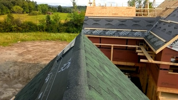 View of the main roof from atop the Barn roof, nearing completion.