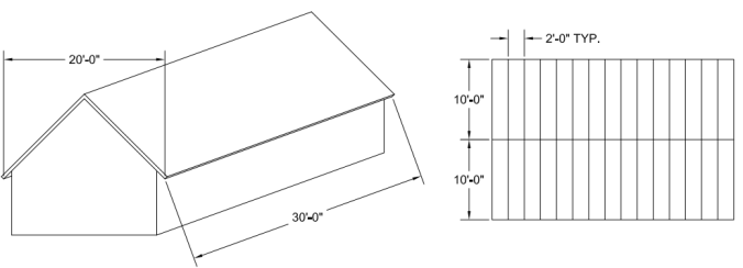Schematic of the roof and the rafter layout.